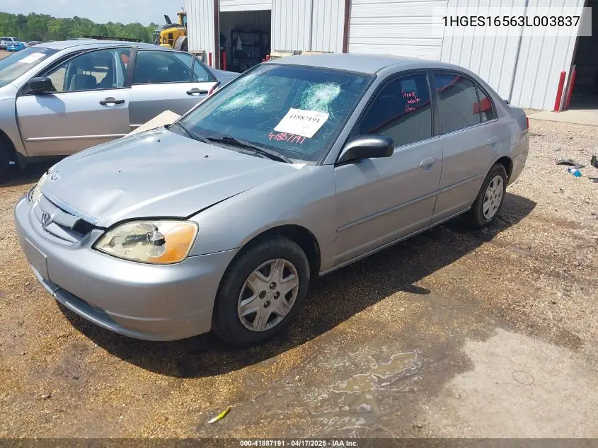 2003 Honda Civic Lx VIN: 1HGES16563L003837 Lot: 41887191