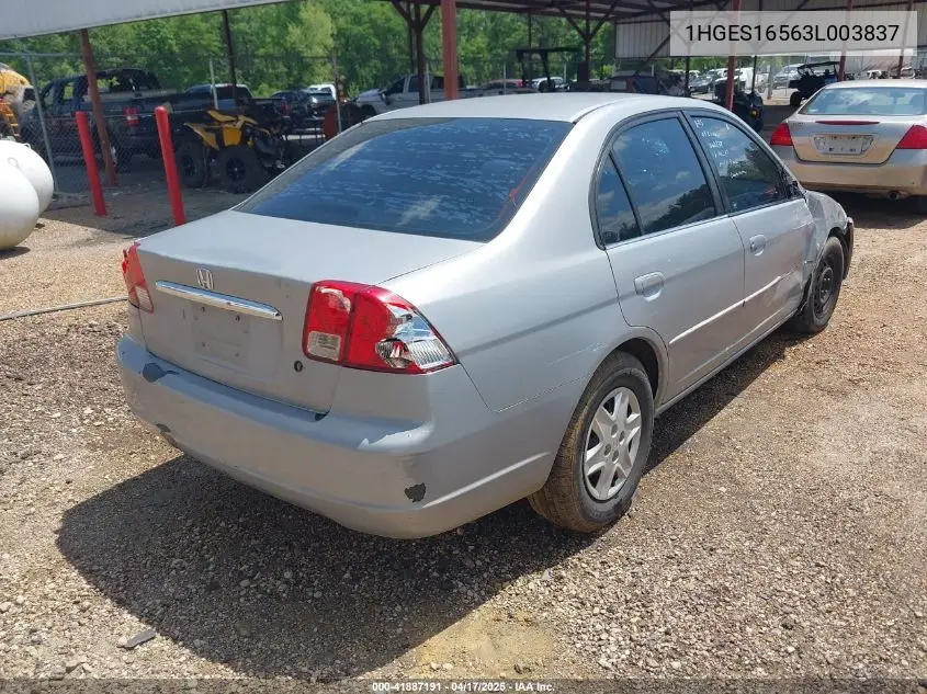 2003 Honda Civic Lx VIN: 1HGES16563L003837 Lot: 41887191