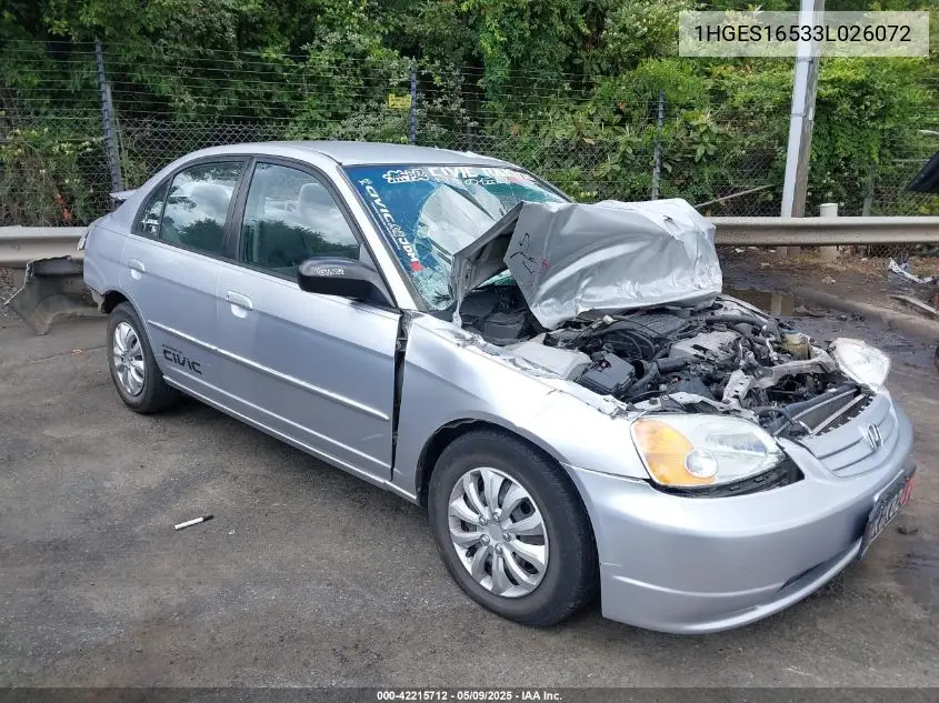 2003 Honda Civic Lx VIN: 1HGES16533L026072 Lot: 42215712