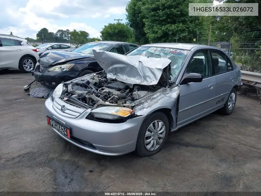 2003 Honda Civic Lx VIN: 1HGES16533L026072 Lot: 42215712
