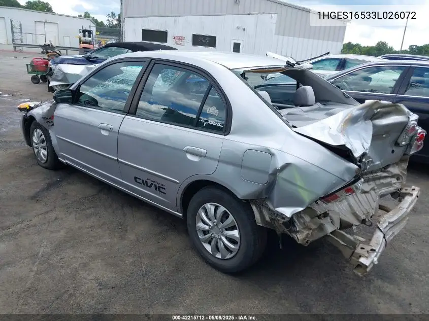2003 Honda Civic Lx VIN: 1HGES16533L026072 Lot: 42215712