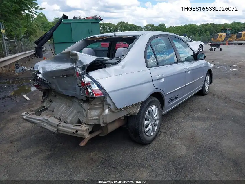 2003 Honda Civic Lx VIN: 1HGES16533L026072 Lot: 42215712