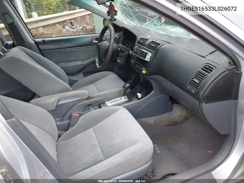 2003 Honda Civic Lx VIN: 1HGES16533L026072 Lot: 42215712