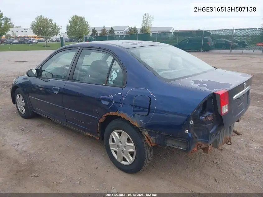 2003 Honda Civic Lx VIN: 2HGES16513H507158 Lot: 42233853