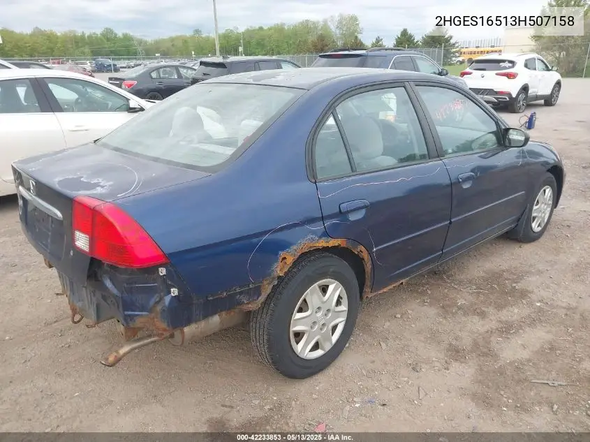 2003 Honda Civic Lx VIN: 2HGES16513H507158 Lot: 42233853