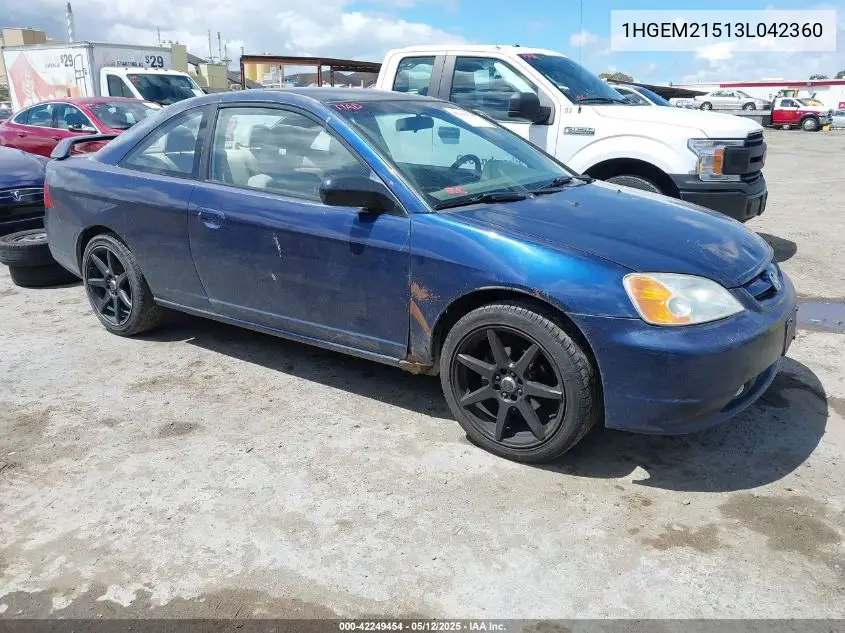 2003 Honda Civic Lx VIN: 1HGEM21513L042360 Lot: 42249454