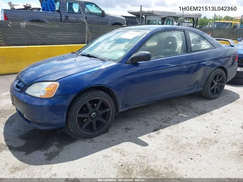 2003 Honda Civic Lx VIN: 1HGEM21513L042360 Lot: 42249454