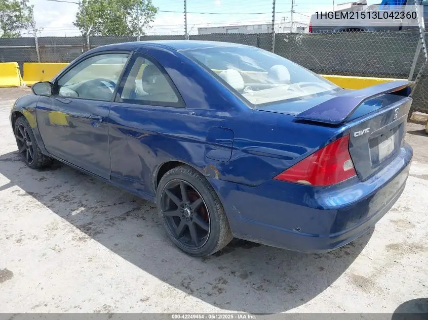 2003 Honda Civic Lx VIN: 1HGEM21513L042360 Lot: 42249454