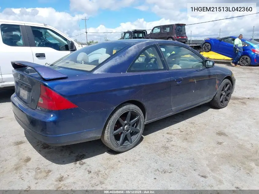 2003 Honda Civic Lx VIN: 1HGEM21513L042360 Lot: 42249454