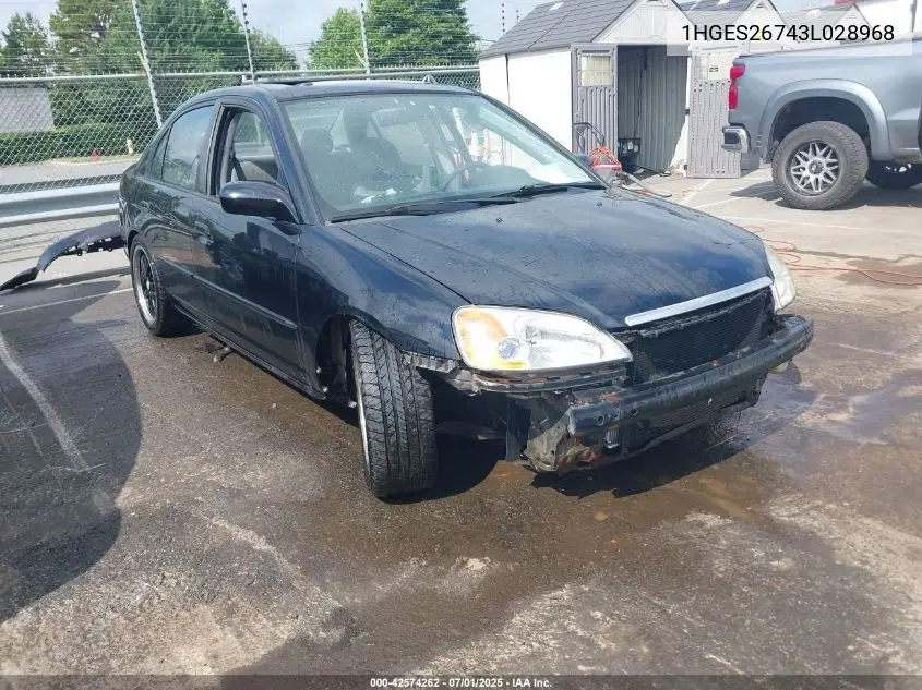 2003 Honda Civic Ex VIN: 1HGES26743L028968 Lot: 42574262