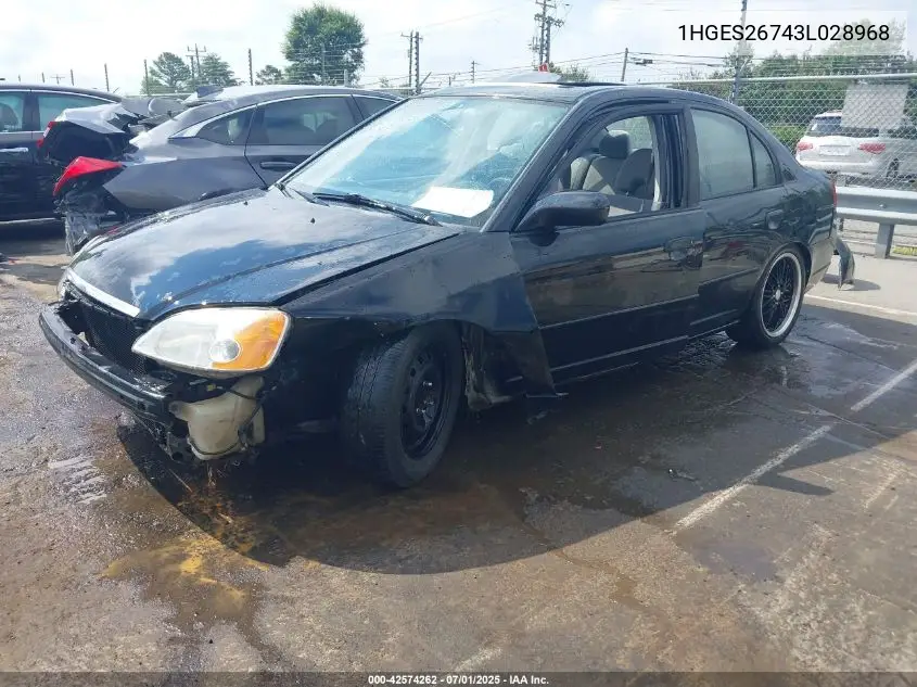 2003 Honda Civic Ex VIN: 1HGES26743L028968 Lot: 42574262