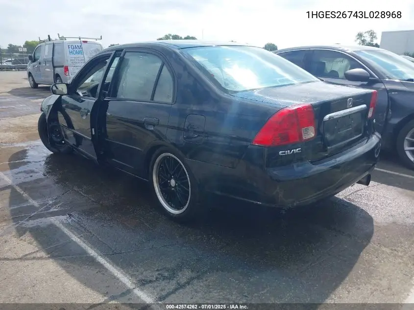 2003 Honda Civic Ex VIN: 1HGES26743L028968 Lot: 42574262