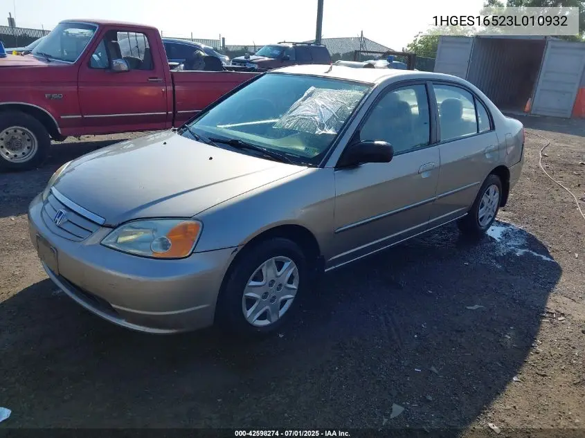 2003 Honda Civic Lx VIN: 1HGES16523L010932 Lot: 42598274