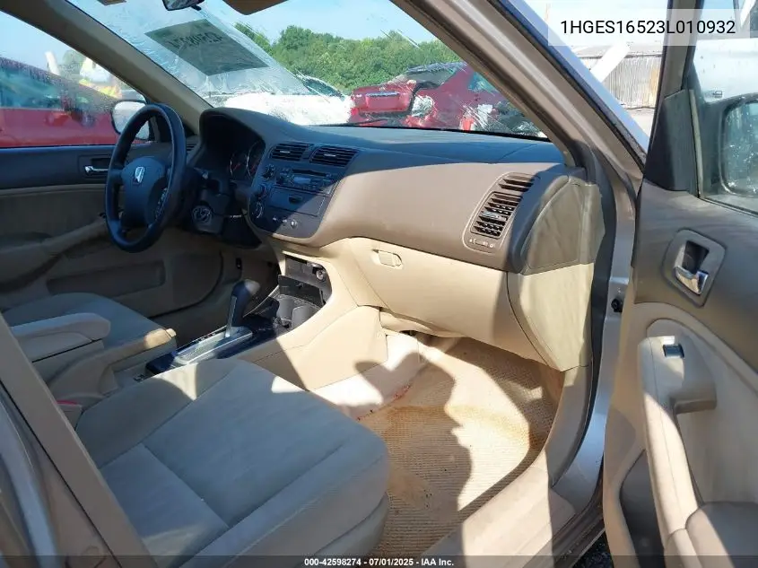 2003 Honda Civic Lx VIN: 1HGES16523L010932 Lot: 42598274