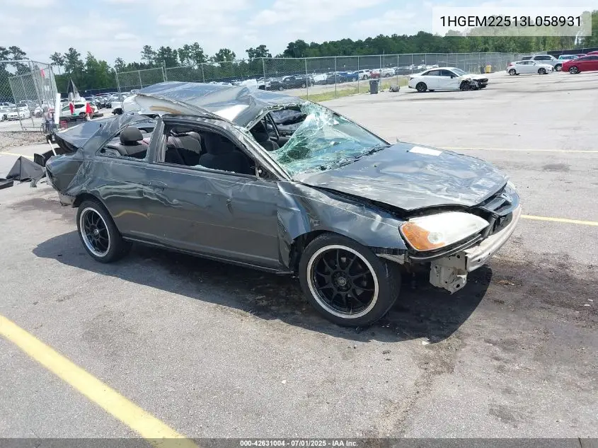 2003 Honda Civic Lx VIN: 1HGEM22513L058931 Lot: 42631004