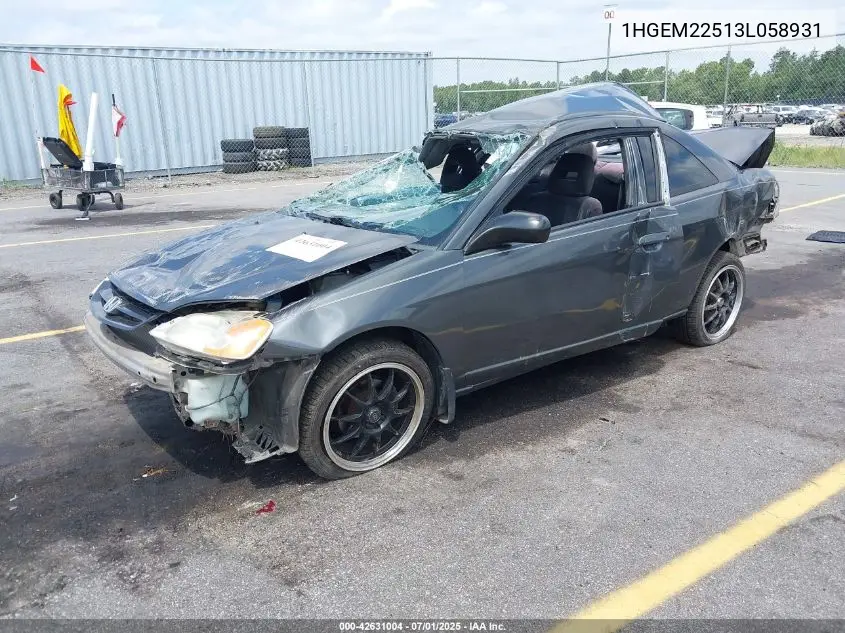 2003 Honda Civic Lx VIN: 1HGEM22513L058931 Lot: 42631004