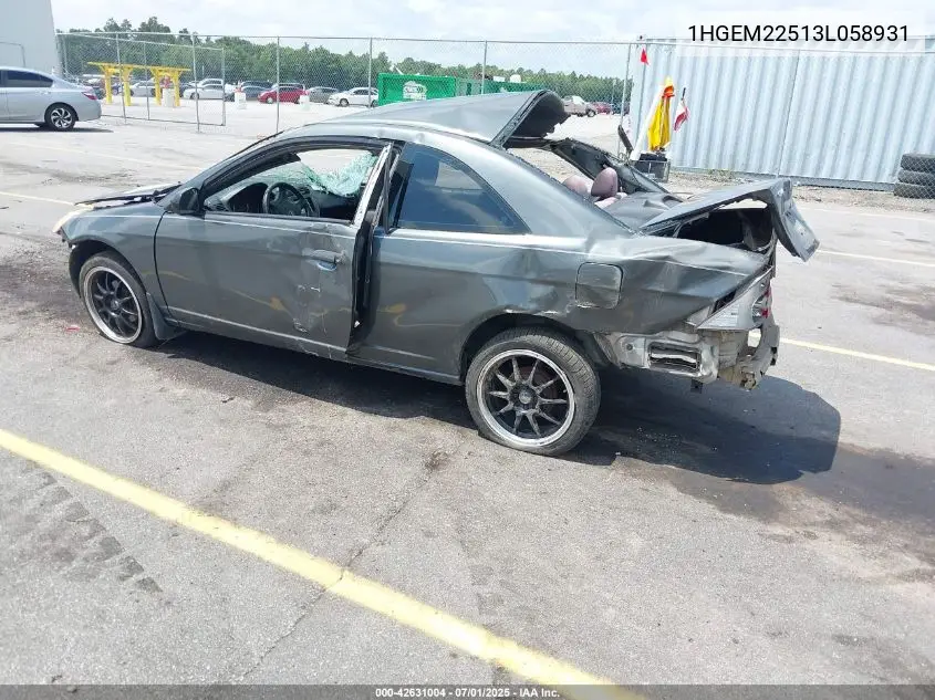 2003 Honda Civic Lx VIN: 1HGEM22513L058931 Lot: 42631004