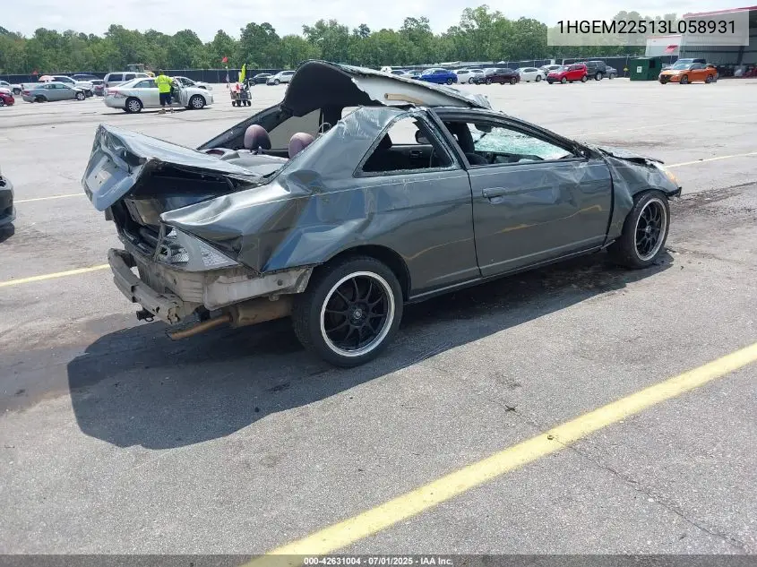 2003 Honda Civic Lx VIN: 1HGEM22513L058931 Lot: 42631004