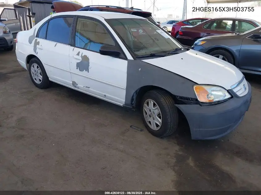 2003 Honda Civic Lx VIN: 2HGES165X3H503755 Lot: 42638123