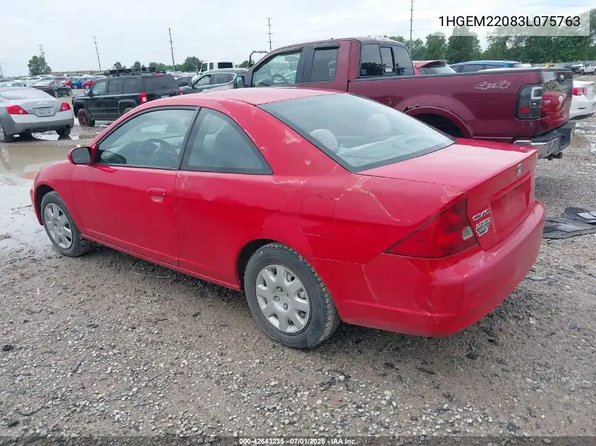 2003 Honda Civic Ex VIN: 1HGEM22083L075763 Lot: 42643235