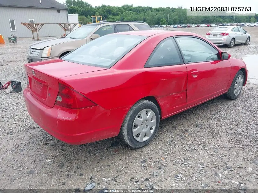 2003 Honda Civic Ex VIN: 1HGEM22083L075763 Lot: 42643235