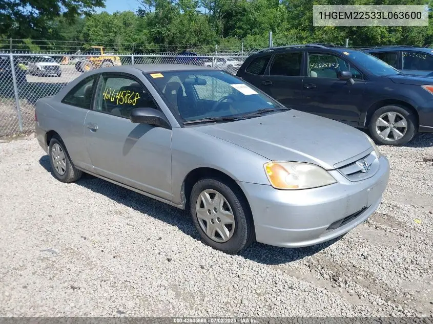 2003 Honda Civic Lx VIN: 1HGEM22533L063600 Lot: 42645868