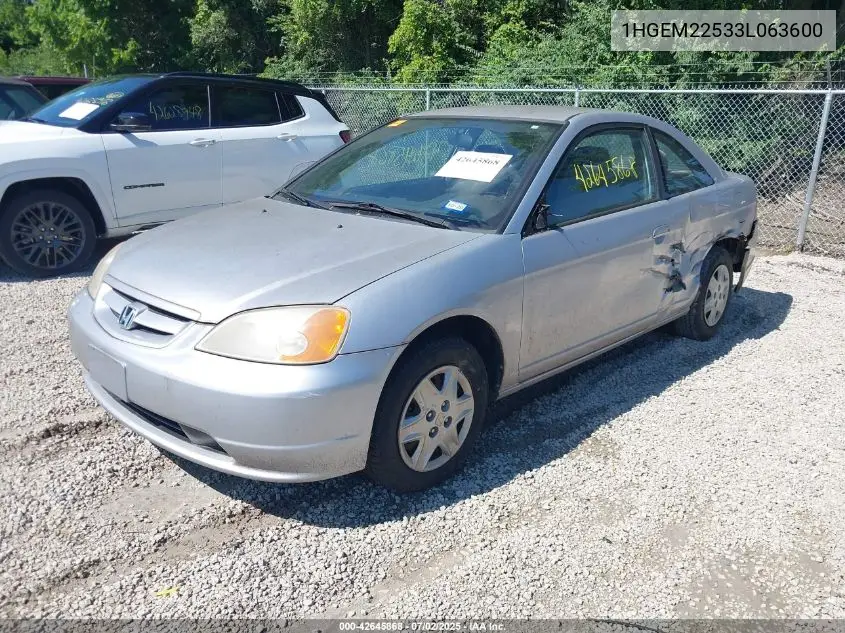 2003 Honda Civic Lx VIN: 1HGEM22533L063600 Lot: 42645868