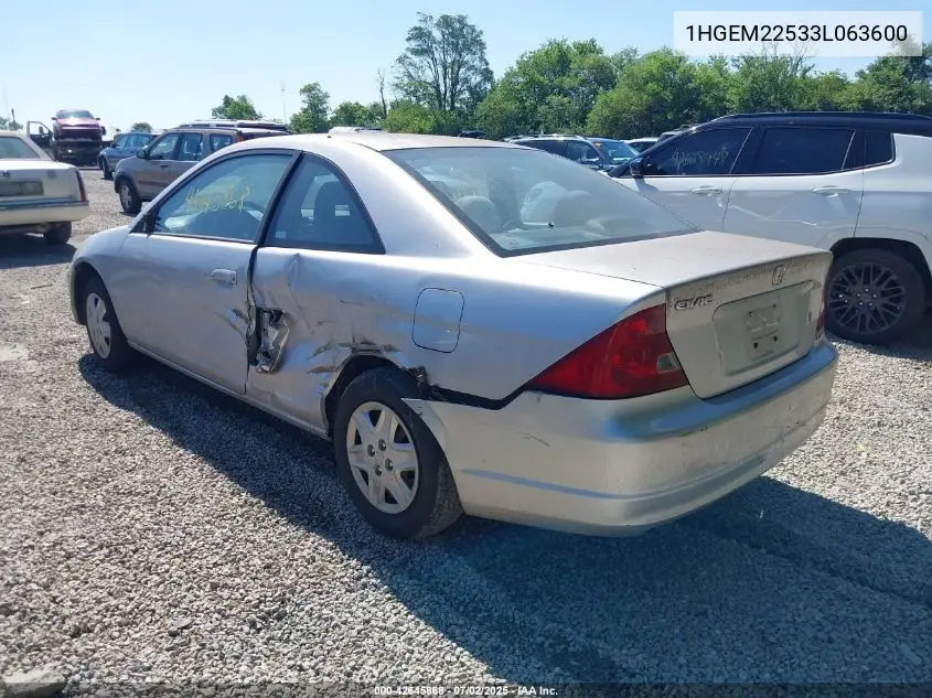 2003 Honda Civic Lx VIN: 1HGEM22533L063600 Lot: 42645868