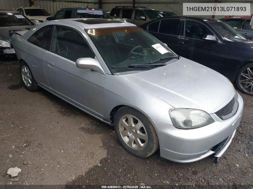 2003 Honda Civic Ex VIN: 1HGEM21913L071893 Lot: 42650413