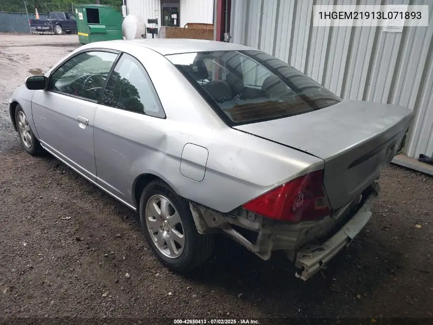 2003 Honda Civic Ex VIN: 1HGEM21913L071893 Lot: 42650413