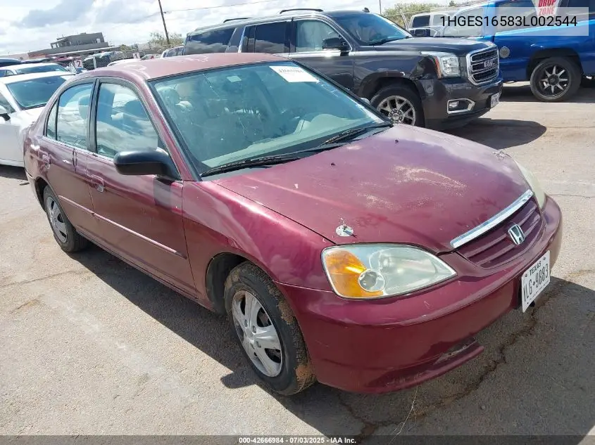 2003 Honda Civic Lx VIN: 1HGES16583L002544 Lot: 42666984