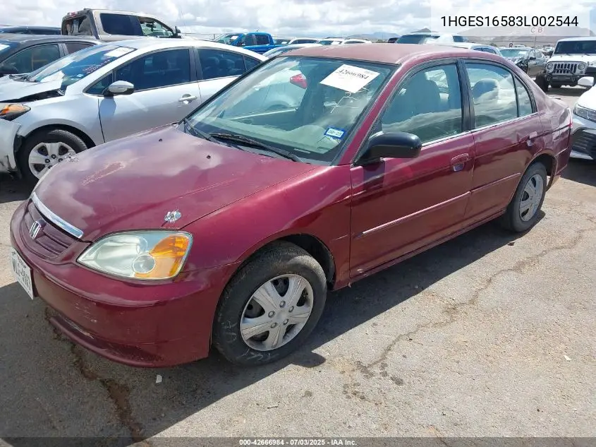 2003 Honda Civic Lx VIN: 1HGES16583L002544 Lot: 42666984