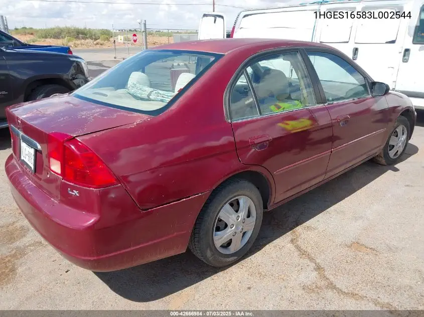 2003 Honda Civic Lx VIN: 1HGES16583L002544 Lot: 42666984