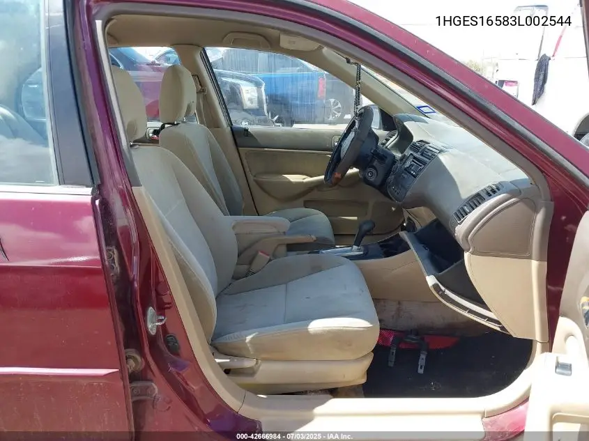 2003 Honda Civic Lx VIN: 1HGES16583L002544 Lot: 42666984