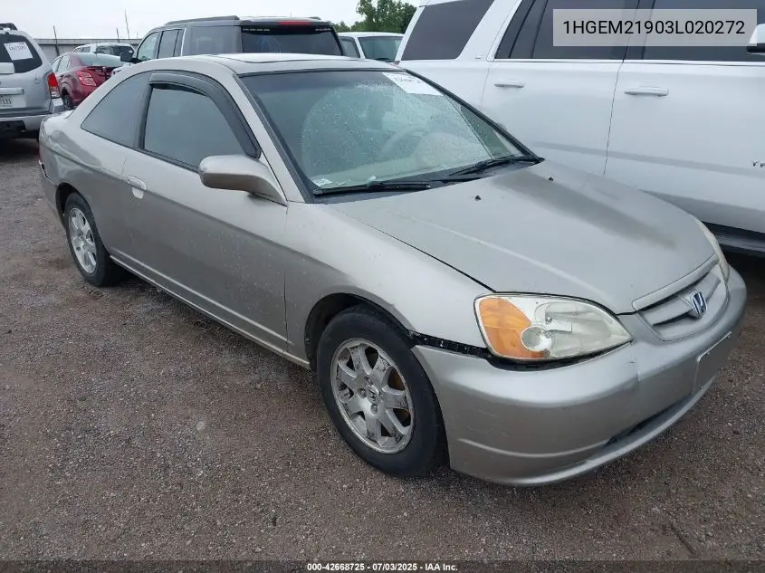 2003 Honda Civic Ex VIN: 1HGEM21903L020272 Lot: 42668725