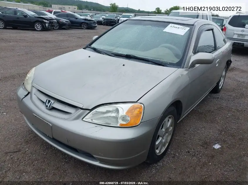 2003 Honda Civic Ex VIN: 1HGEM21903L020272 Lot: 42668725