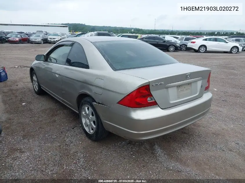 2003 Honda Civic Ex VIN: 1HGEM21903L020272 Lot: 42668725