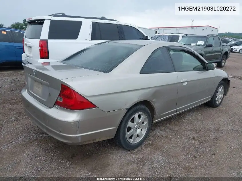 2003 Honda Civic Ex VIN: 1HGEM21903L020272 Lot: 42668725