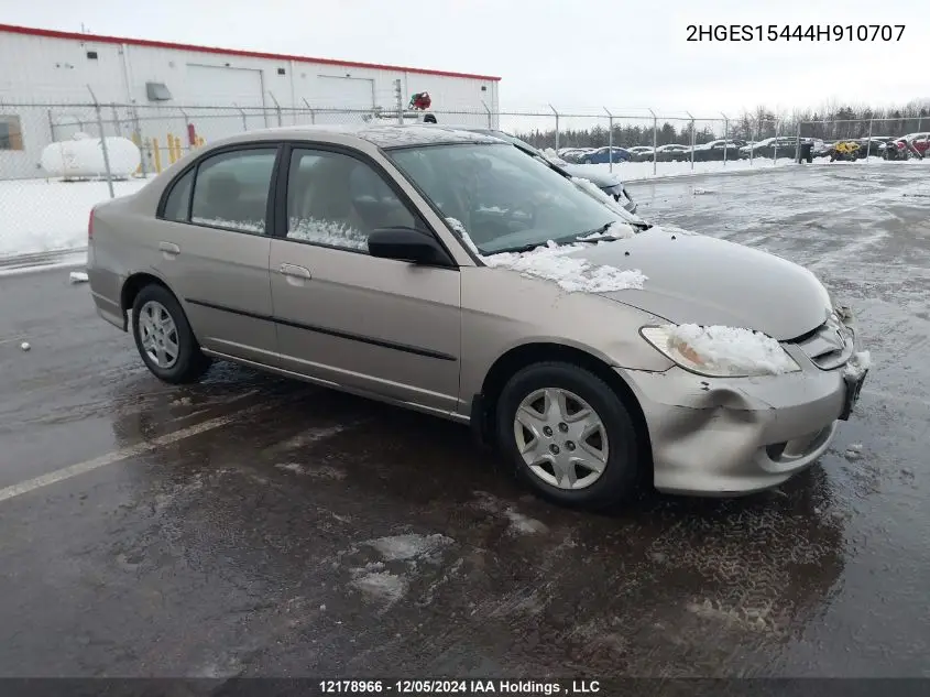 2004 Honda Civic Sdn VIN: 2HGES15444H910707 Lot: 12178966