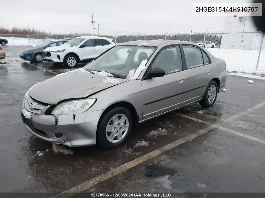 2004 Honda Civic Sdn VIN: 2HGES15444H910707 Lot: 12178966