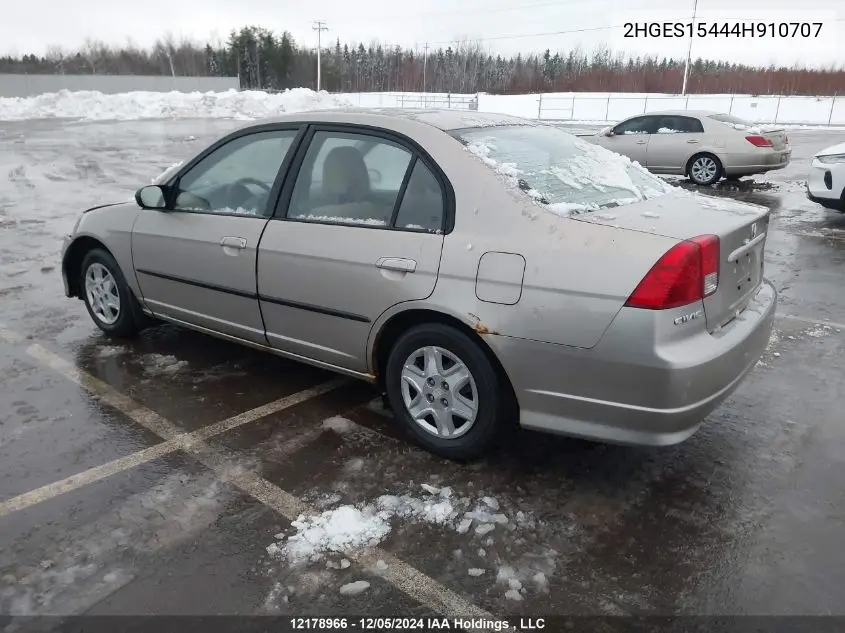 2004 Honda Civic Sdn VIN: 2HGES15444H910707 Lot: 12178966