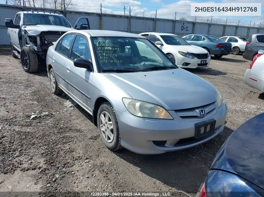 2004 Honda Civic Dx VIN: 2HGES16434H912768 Lot: 12283398