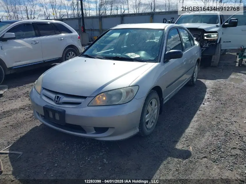 2004 Honda Civic Dx VIN: 2HGES16434H912768 Lot: 12283398