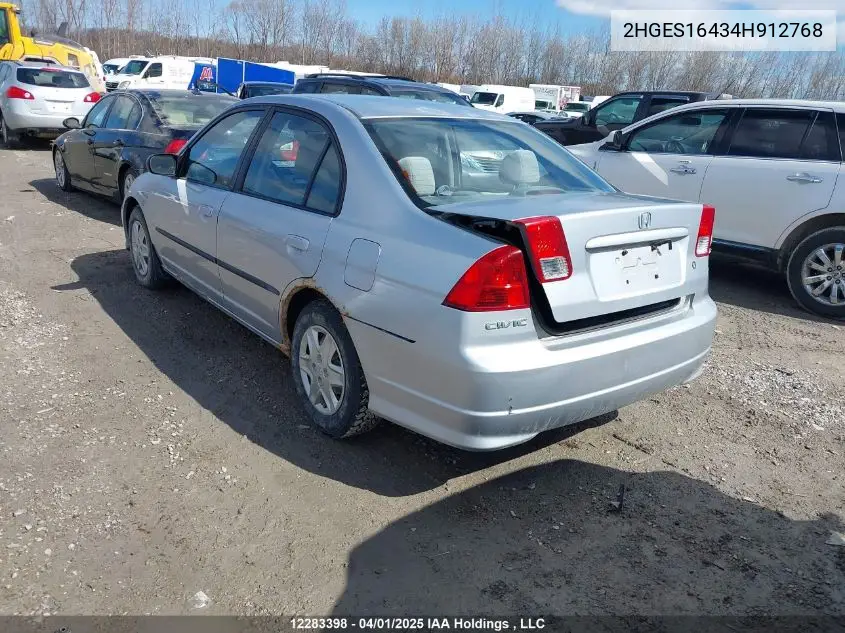 2004 Honda Civic Dx VIN: 2HGES16434H912768 Lot: 12283398