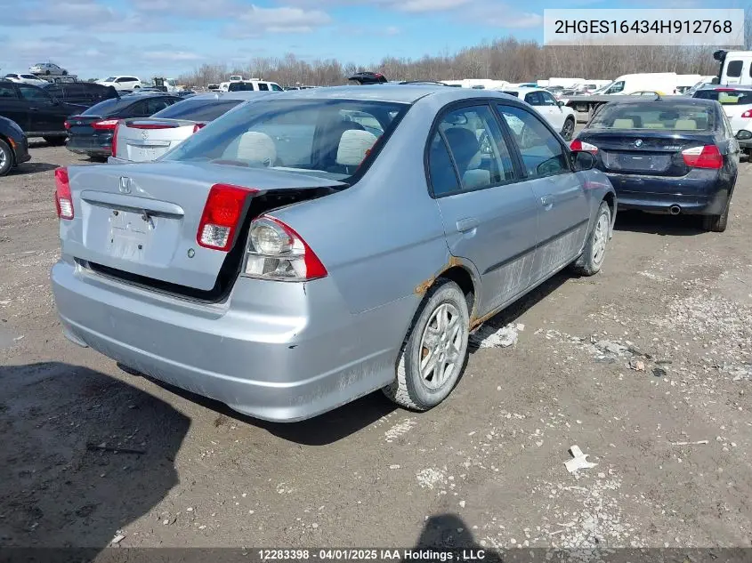 2004 Honda Civic Dx VIN: 2HGES16434H912768 Lot: 12283398