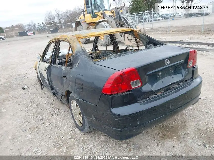 2004 Honda Civic Se VIN: 2HGES16364H924873 Lot: 12291158