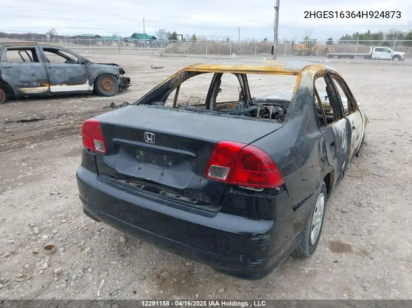 2004 Honda Civic Se VIN: 2HGES16364H924873 Lot: 12291158