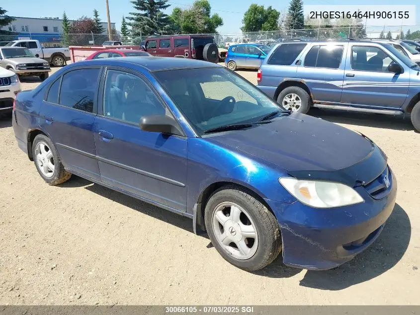 2004 Honda Civic Dx VIN: 2HGES16464H906155 Lot: 30066105