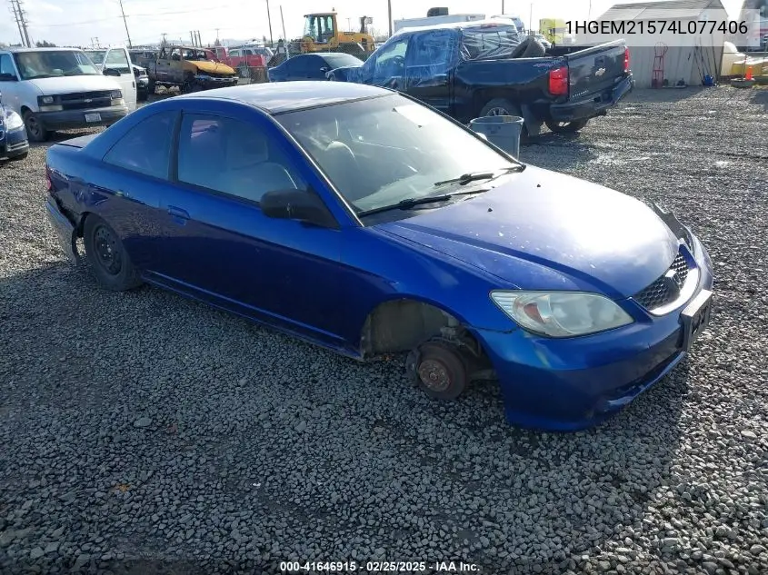 2004 Honda Civic Lx VIN: 1HGEM21574L077406 Lot: 41646915