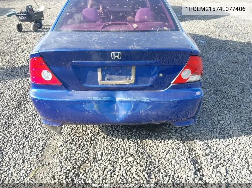 2004 Honda Civic Lx VIN: 1HGEM21574L077406 Lot: 41646915